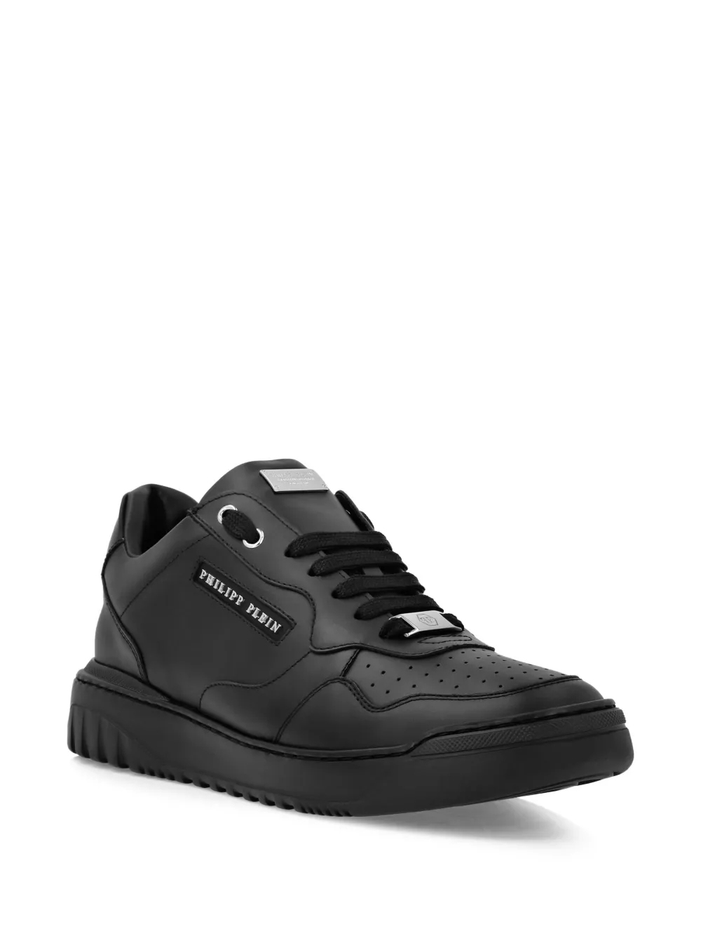 Philipp Plein logo-lettering leather sneakers Black