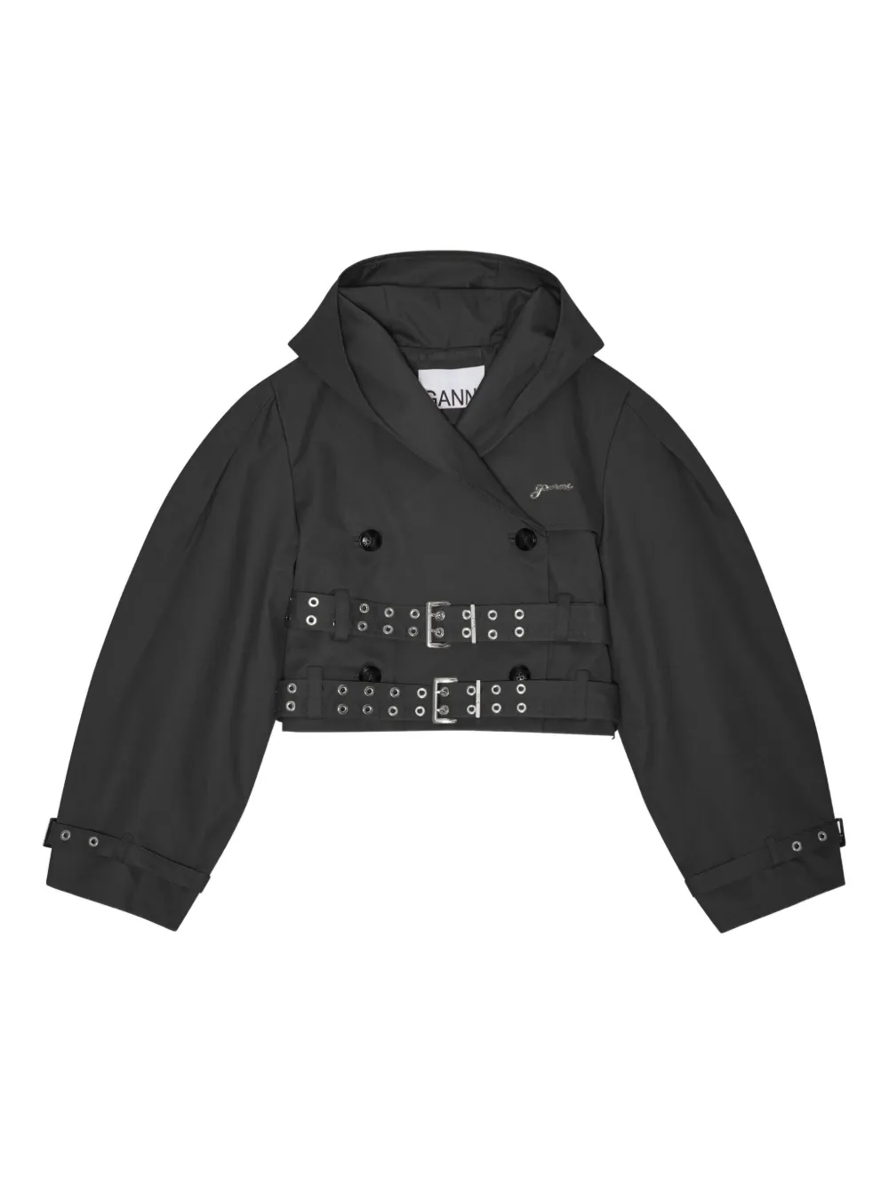 hooded buckle-fastening jacket