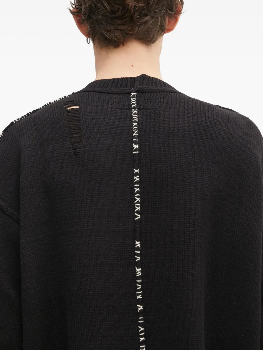 Neighborhood distressed-detail crew-neck jumper Zwart