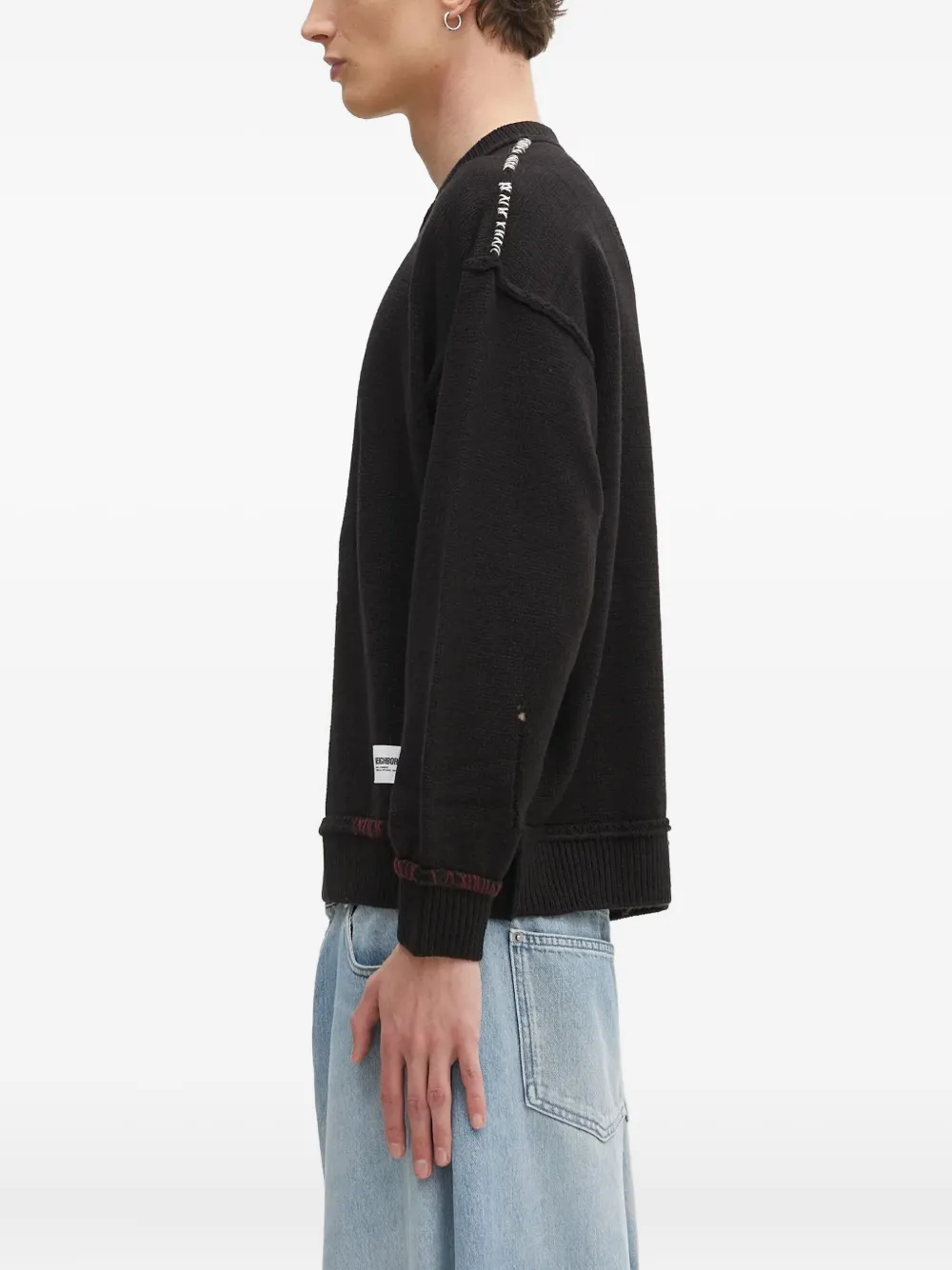 Neighborhood distressed-detail crew-neck jumper Zwart