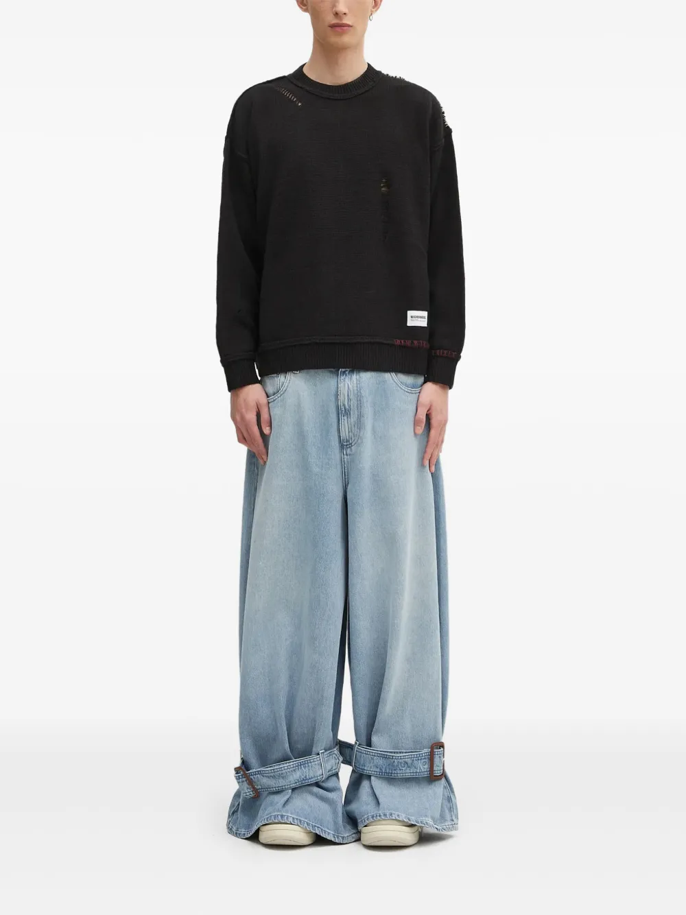 Neighborhood distressed-detail crew-neck jumper Zwart