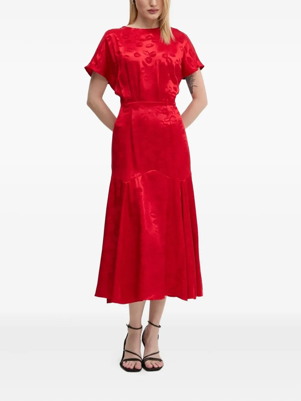 NEVER FULLY DRESSED lip-print midi dress Rood