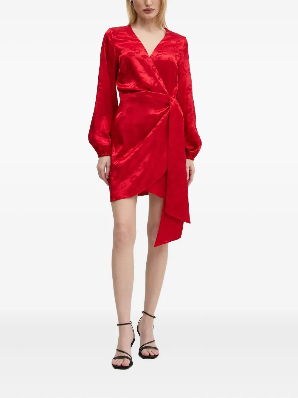 NEVER FULLY DRESSED lip-jacquard wrap asymmetric party dress Rood