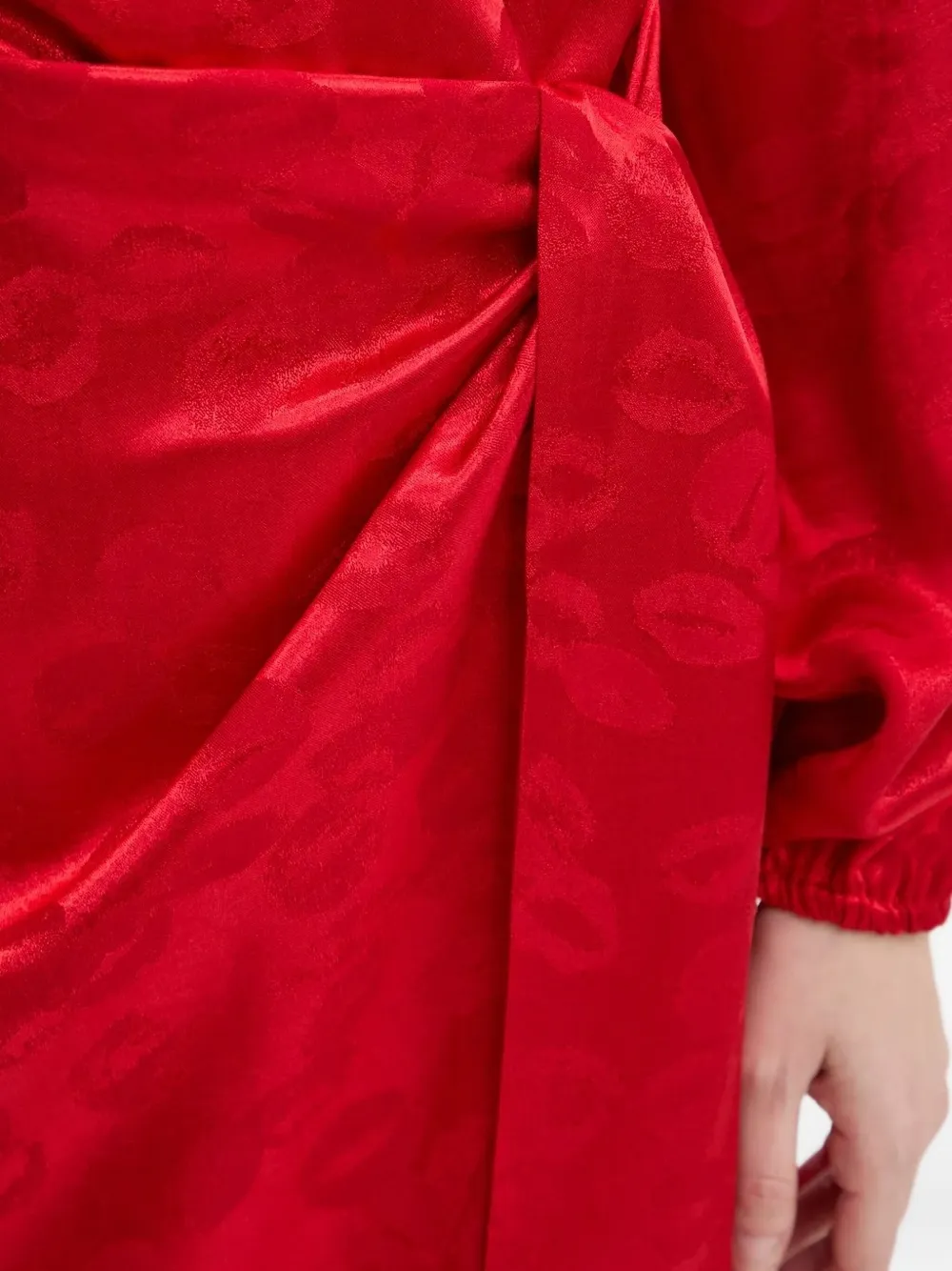 NEVER FULLY DRESSED lip-jacquard wrap asymmetric party dress Rood