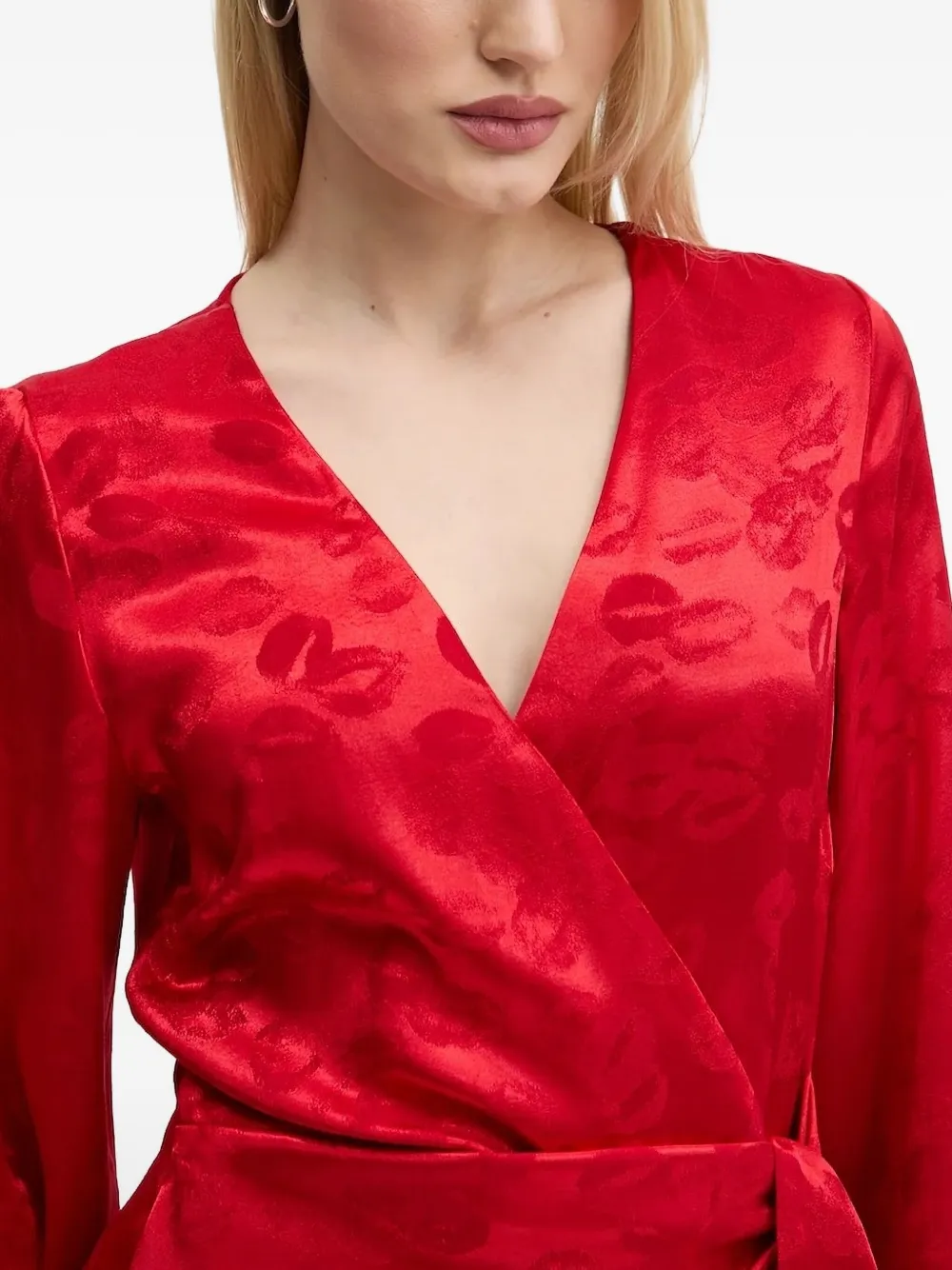 NEVER FULLY DRESSED lip-jacquard wrap asymmetric party dress Rood