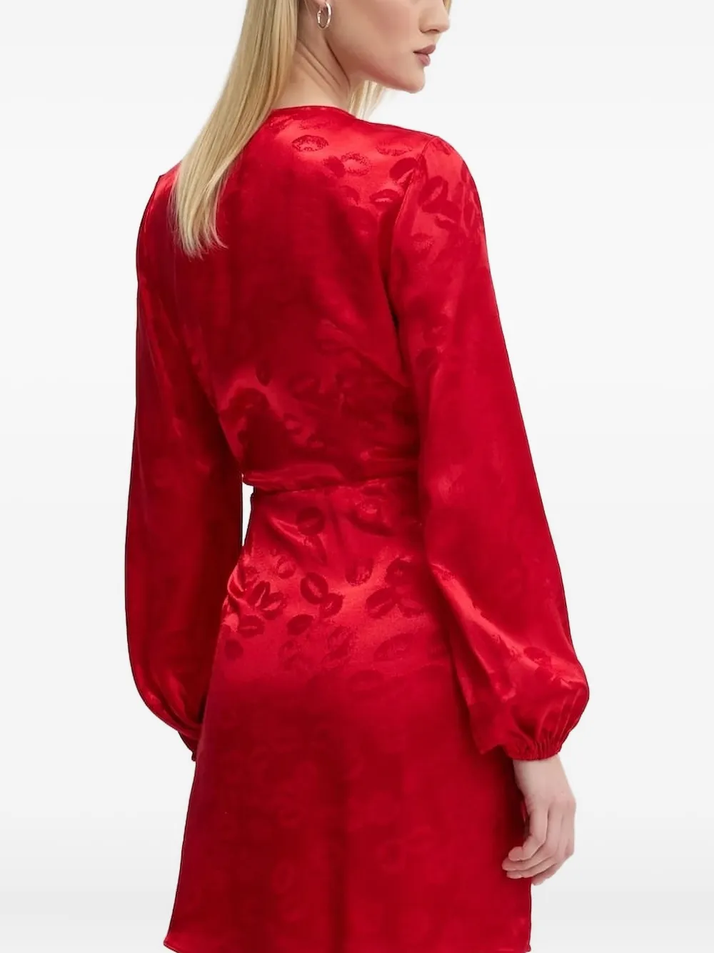 NEVER FULLY DRESSED lip-jacquard wrap asymmetric party dress Rood