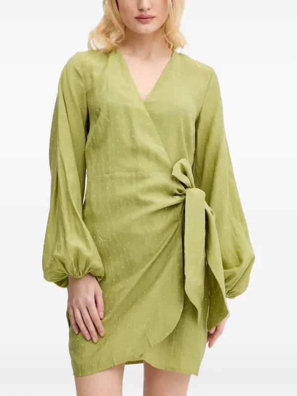 NEVER FULLY DRESSED Embellished Mini Wrap Dress | Green