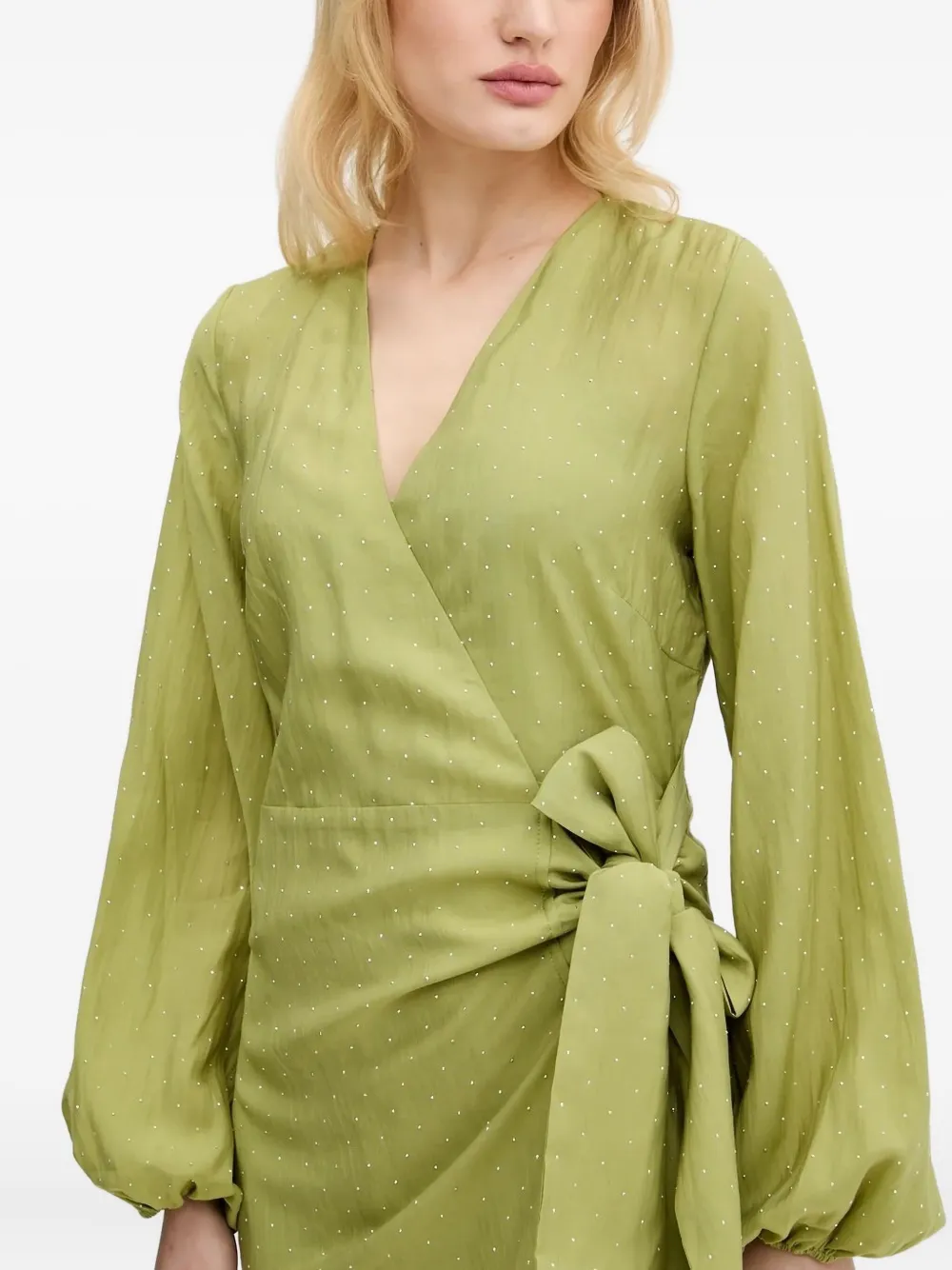 NEVER FULLY DRESSED embellished mini wrap dress Groen
