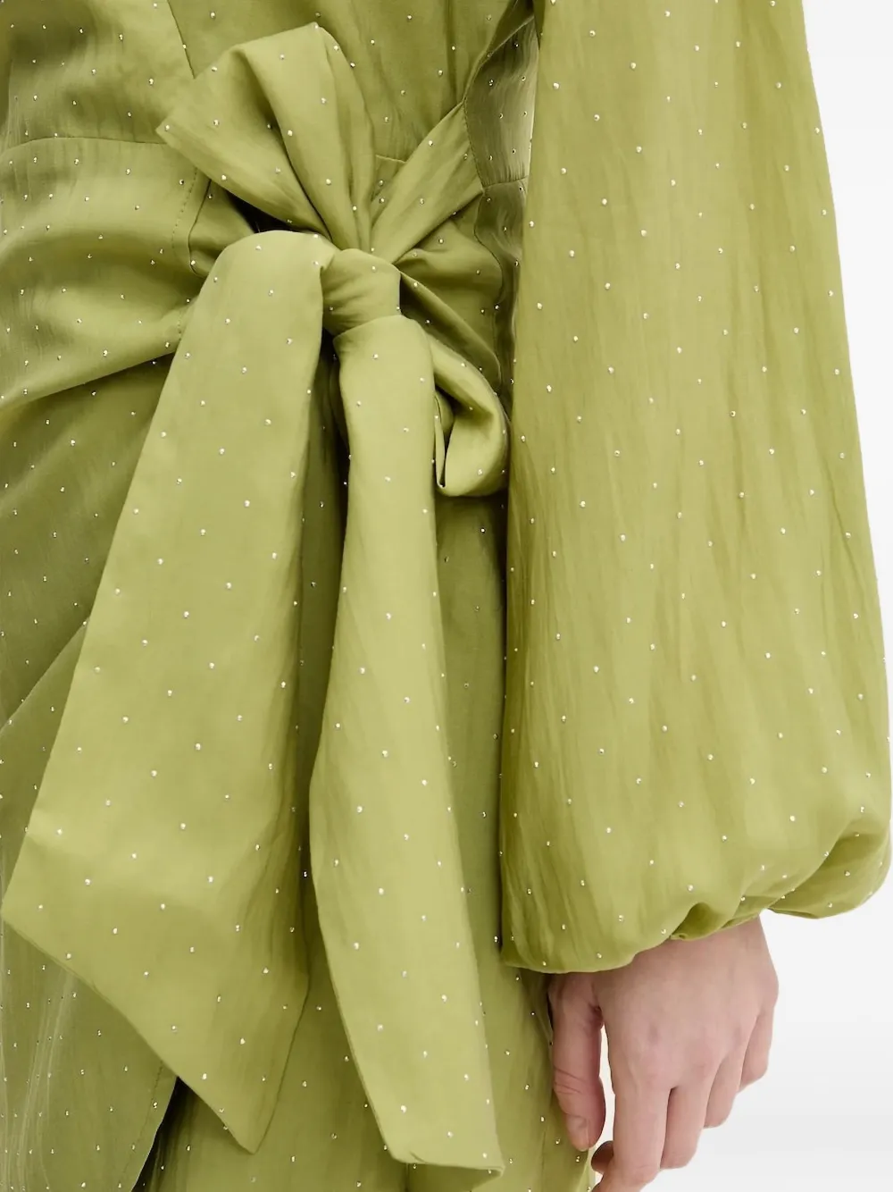 NEVER FULLY DRESSED embellished mini wrap dress Groen