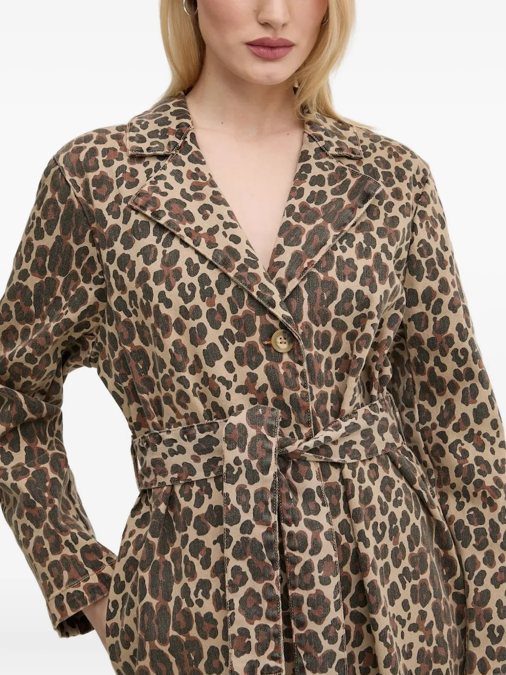 NEVER FULLY DRESSED leopard-print belted coat Beige