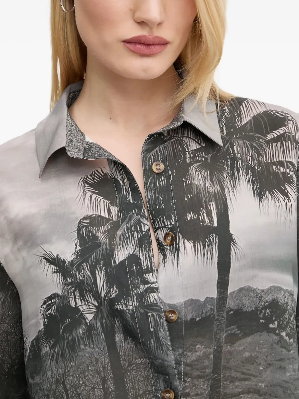 Never Fully Dressed Palm-tree Print Shirt In Gray