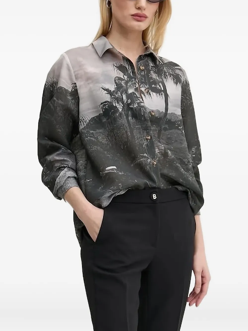Never Fully Dressed Palm-tree Print Shirt In Gray