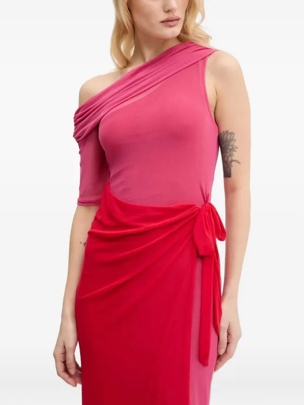 NEVER FULLY DRESSED one-shoulder Wrap Midi Dress | Pink | FARFETCH SG