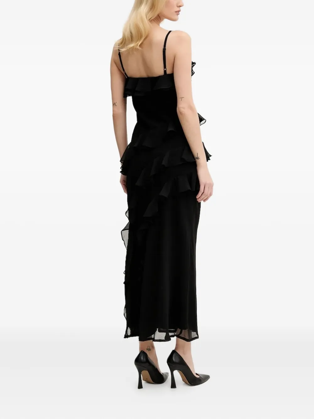 NEVER FULLY DRESSED Gelaagde midi-jurk met ruches Zwart