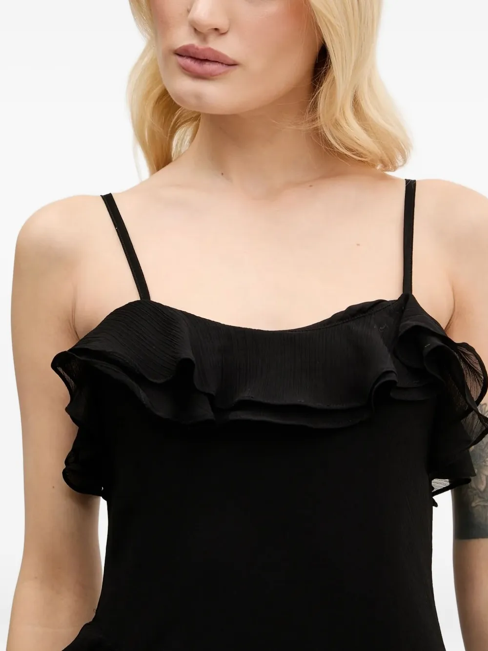 NEVER FULLY DRESSED Gelaagde midi-jurk met ruches Zwart
