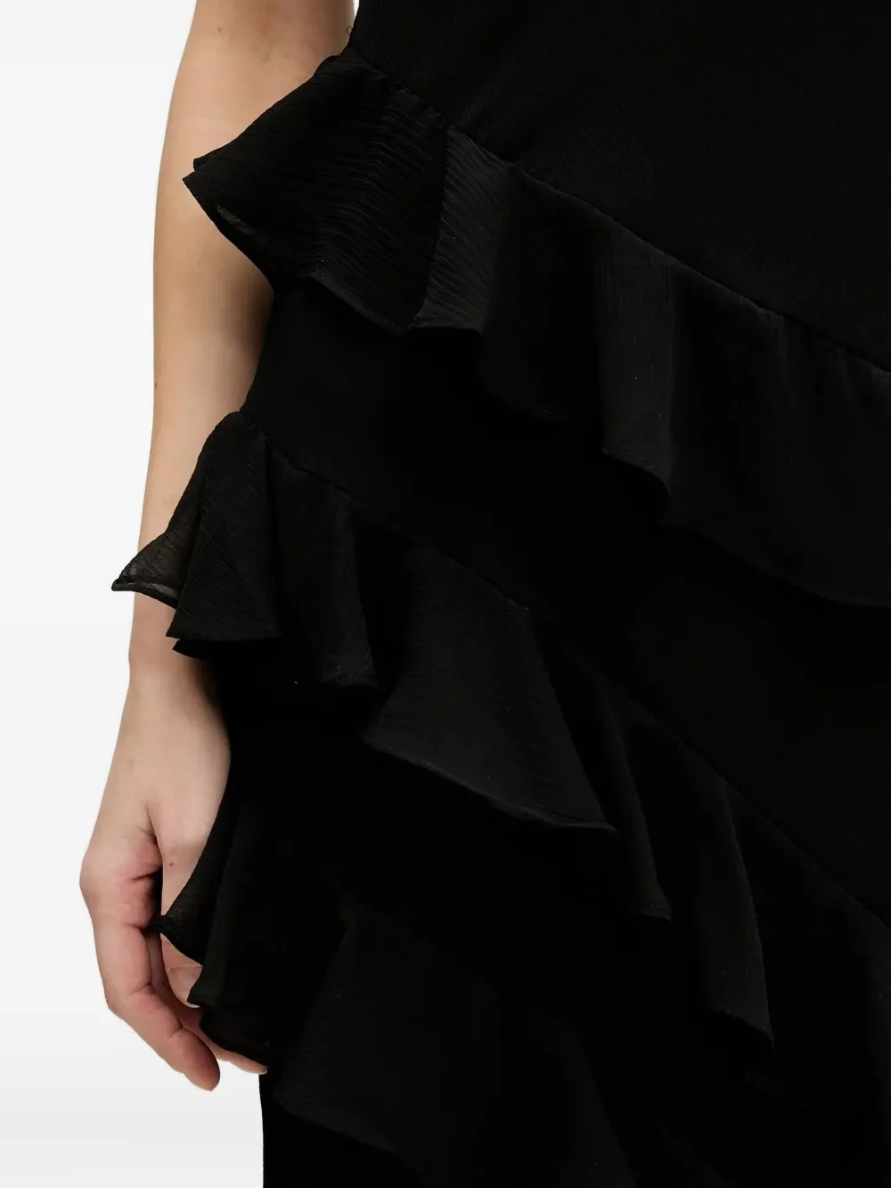 NEVER FULLY DRESSED Gelaagde midi-jurk met ruches Zwart