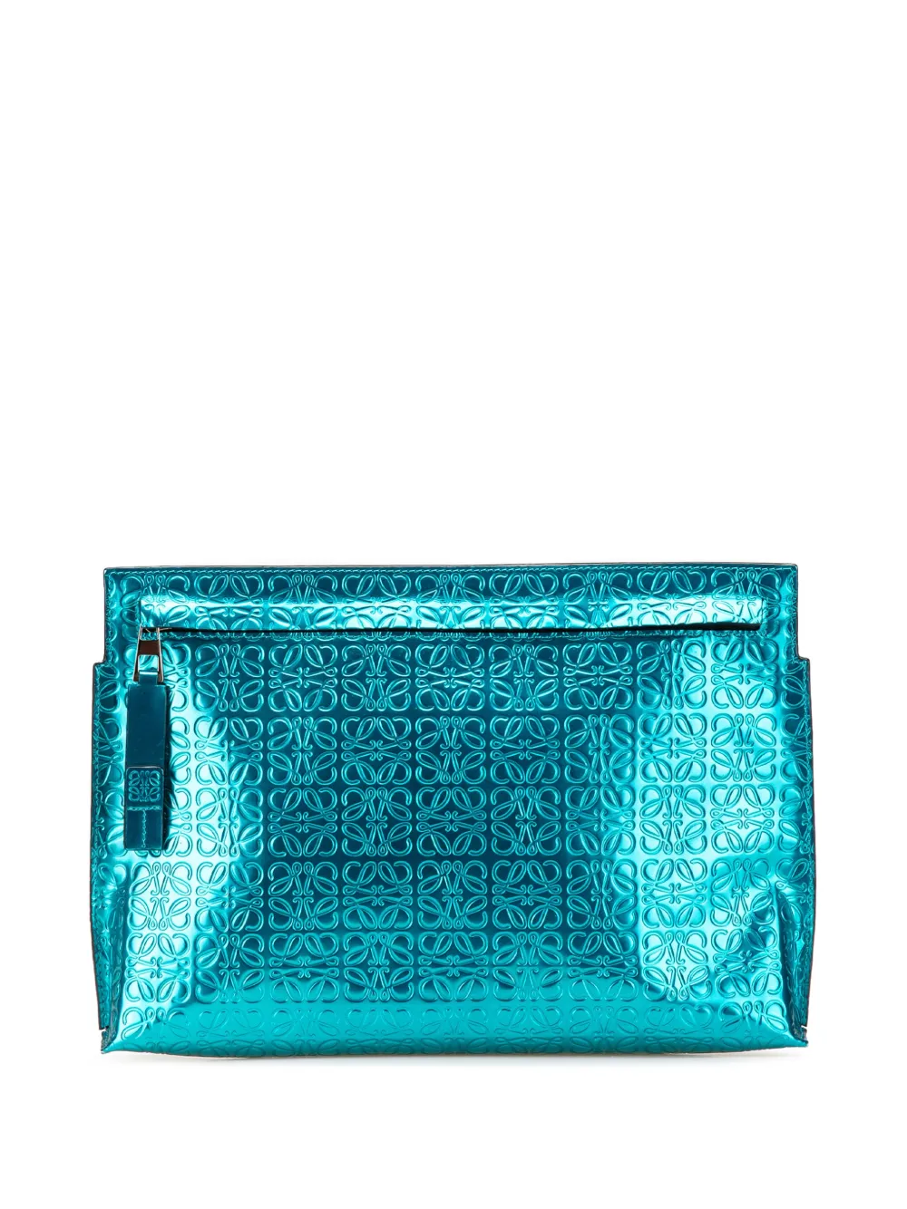 Loewe Pre-Owned 2015 Embossed Metallic Patent Anagram Repeat T Pouch clutch bag | azul | Image 1