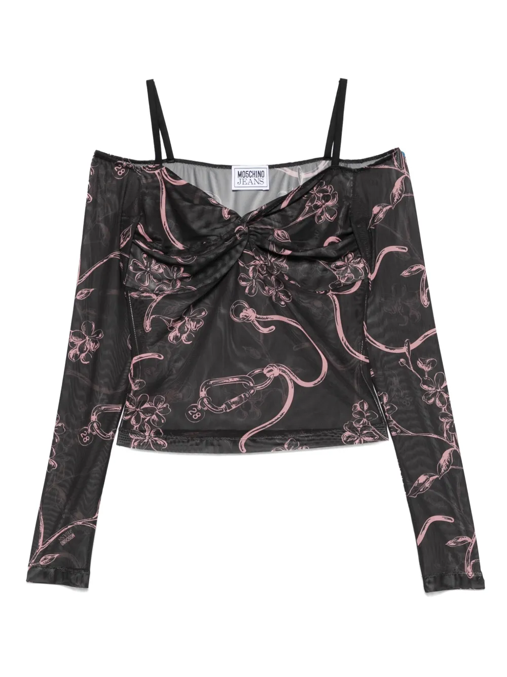 floral-print tulle blouse