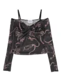 MOSCHINO JEANS floral-print tulle blouse - Black
