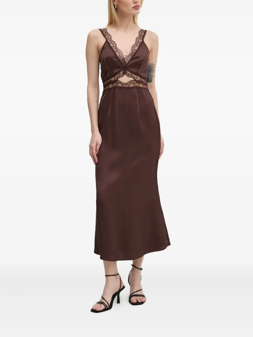 NEVER FULLY DRESSED Midi-jurk met kanten vlak Bruin