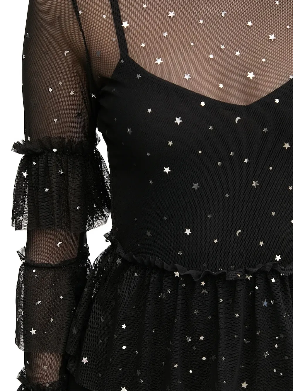 NEVER FULLY DRESSED star-embellishment tiered maxi dress Zwart