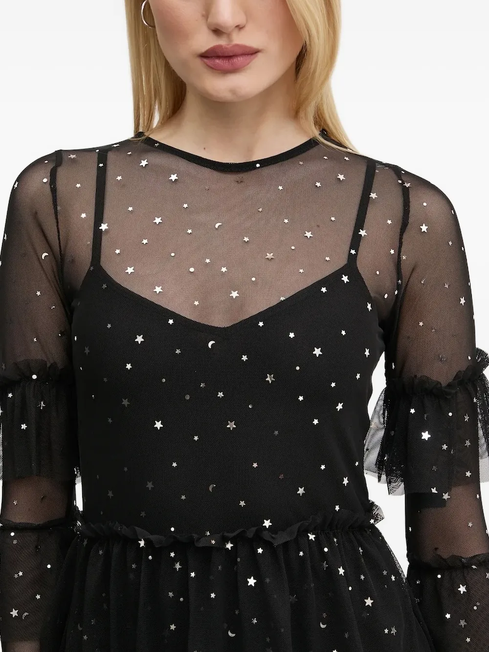 NEVER FULLY DRESSED star-embellishment tiered maxi dress Zwart