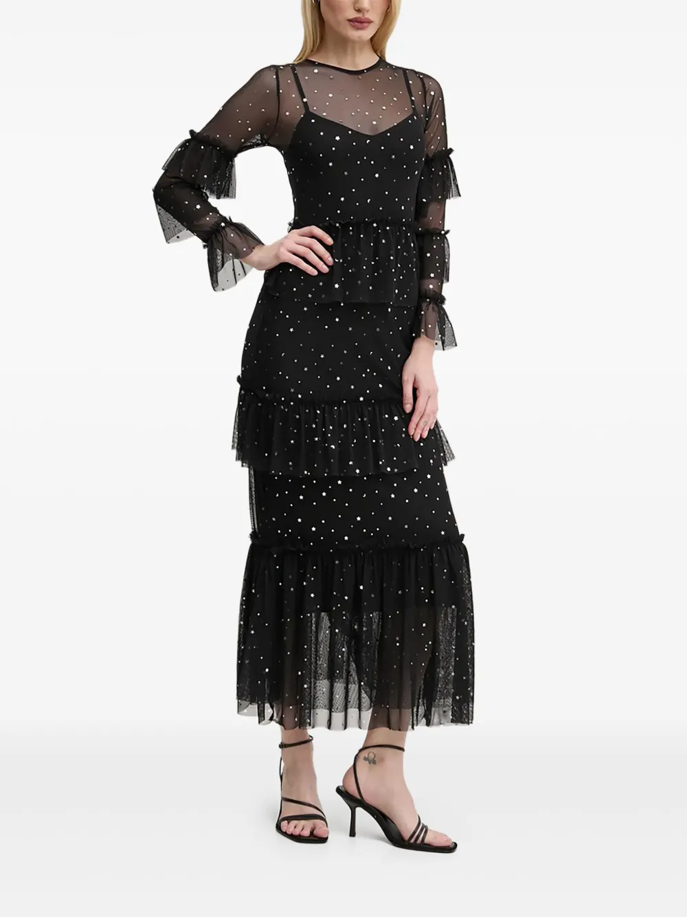 NEVER FULLY DRESSED star-embellishment tiered maxi dress | Black | Image 1
