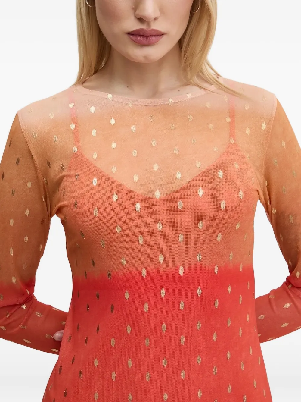 NEVER FULLY DRESSED ombré dot mesh midi dress Oranje