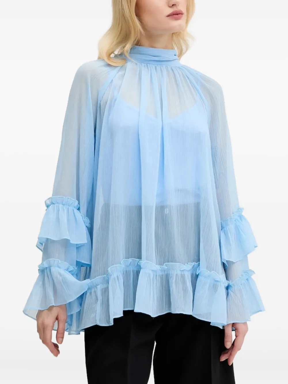 NEVER FULLY DRESSED high-neck ruffled top | Blue | Image 1