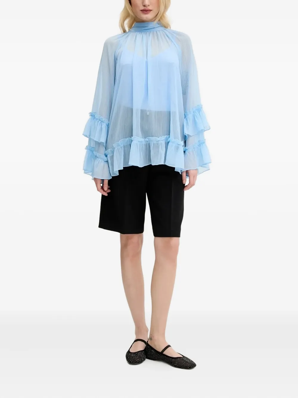 NEVER FULLY DRESSED Top met hoge hals en ruches - Blauw
