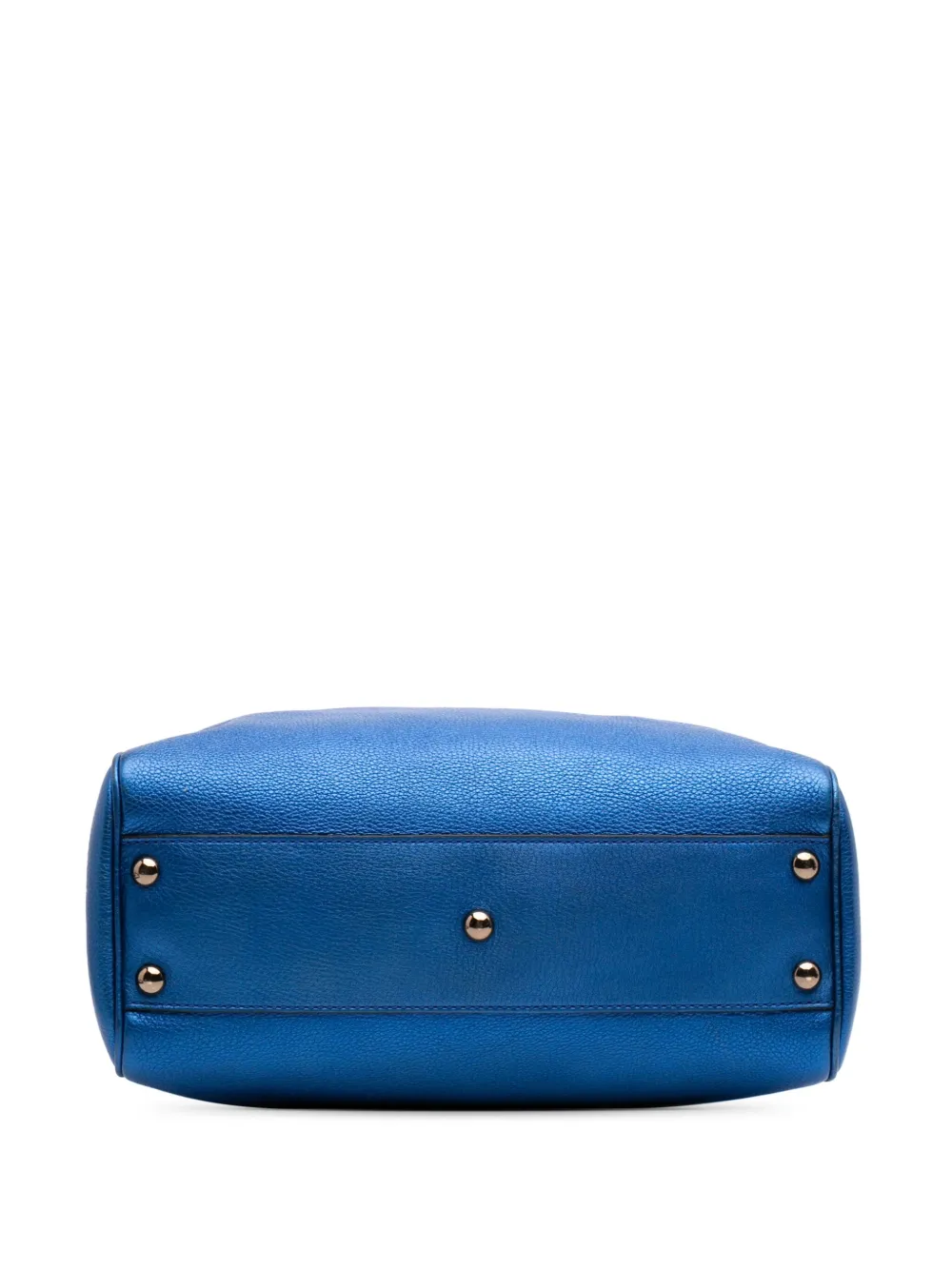 Pre-owned Gucci 2016-2024 Small Metallic Calfskin Bamboo Shopper Satchel In Blue