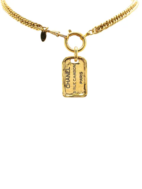 CHANEL Pre-Owned 1970-1980 Gold Plated 31 Rue Cambon Dog Tag Pendant Necklace costume necklace