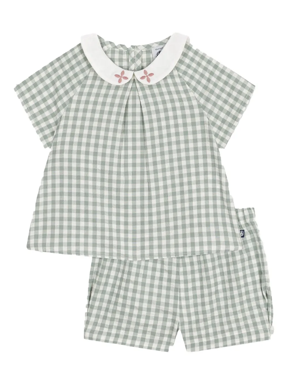 Petit Bateau Shorts set met gingham ruit en kraag Groen