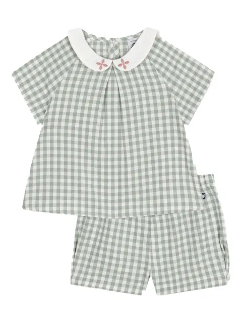 Petit Bateau gingham-print collared shorts set