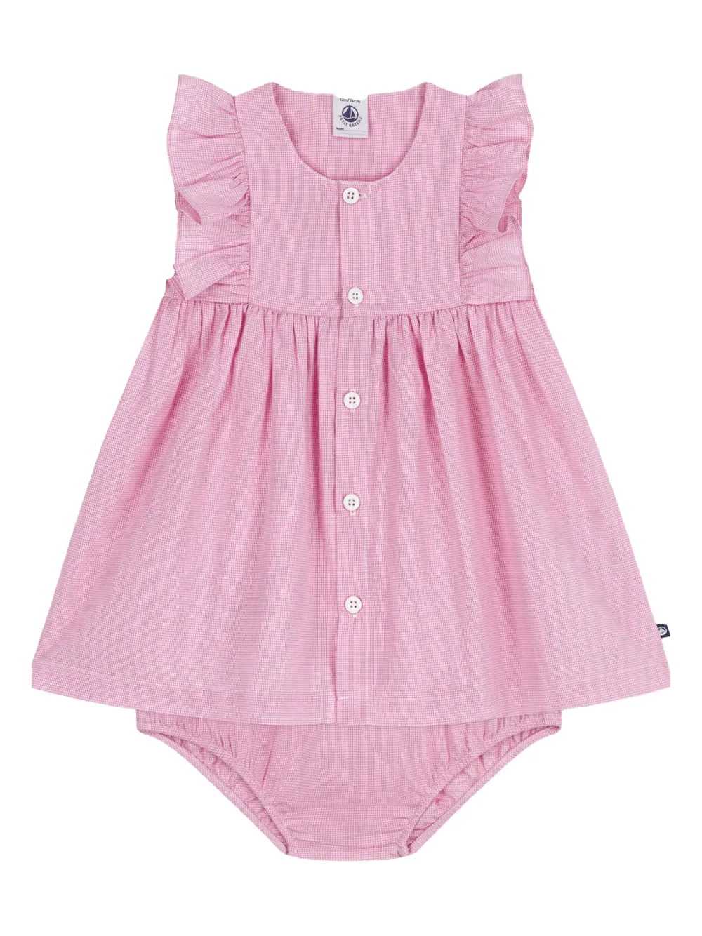Petit Bateau Jurk set met gingham ruit en ruches Roze
