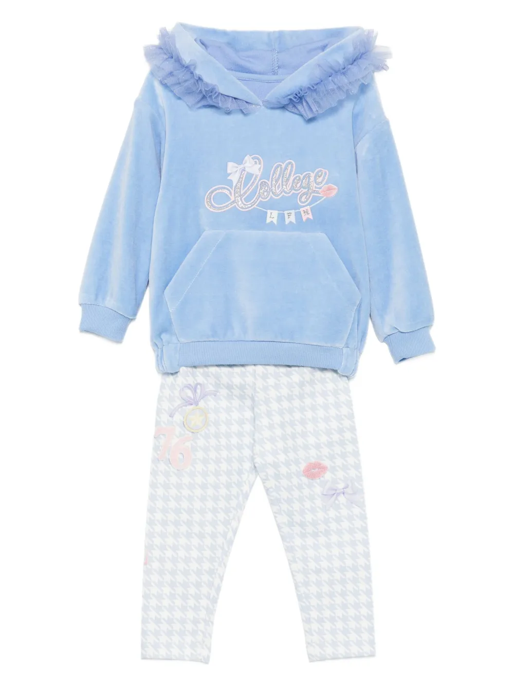 Lapin House Babies' Houndstooth-print Embellished Tracksuit Set In Blue