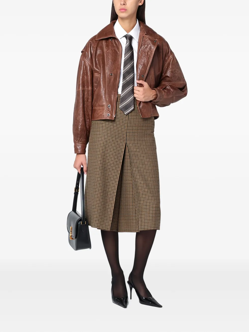 Saint Laurent Puffed-sleeve Leather Jacket In Brown