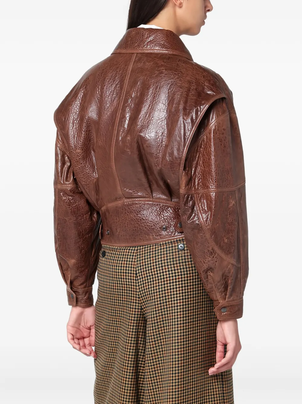 Saint Laurent Puffed-sleeve Leather Jacket In Brown