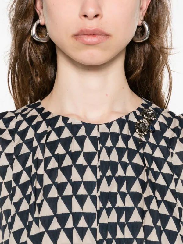 S Max Mara triangle-print Pleated Midi Dress | Blue | FARFETCH