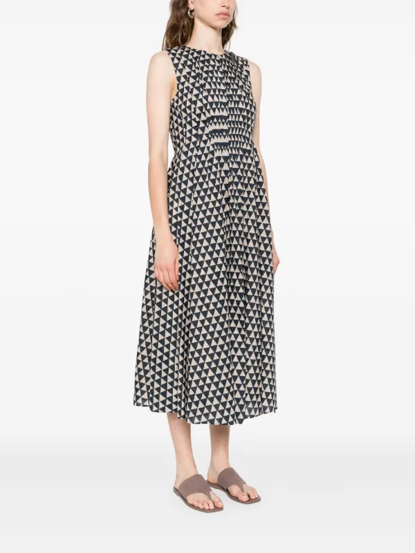 S Max Mara triangle-print Pleated Midi Dress | Blue | FARFETCH