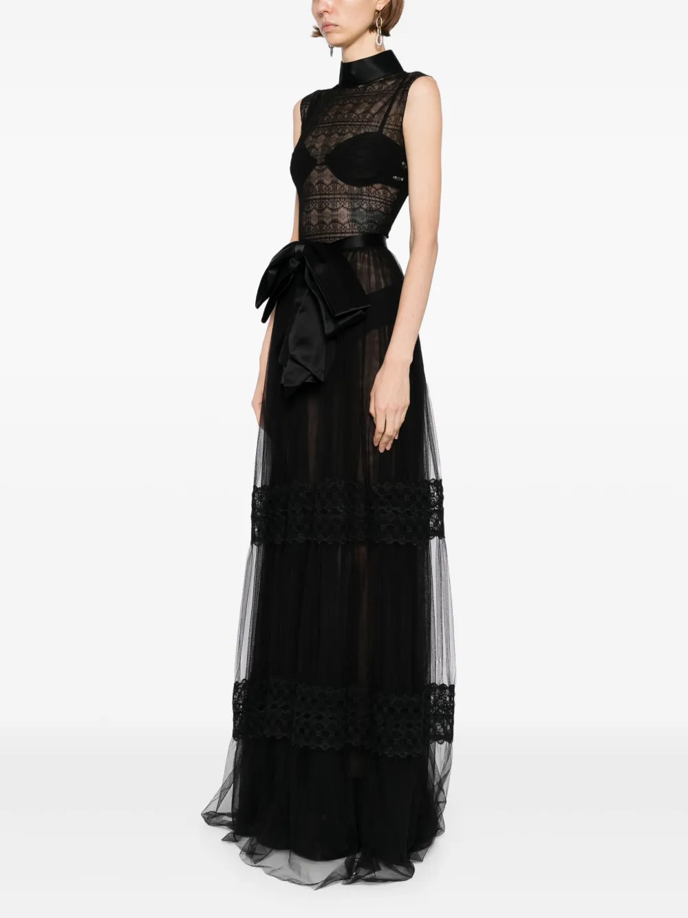 Saiid Kobeisy lace sleeveless dress Zwart
