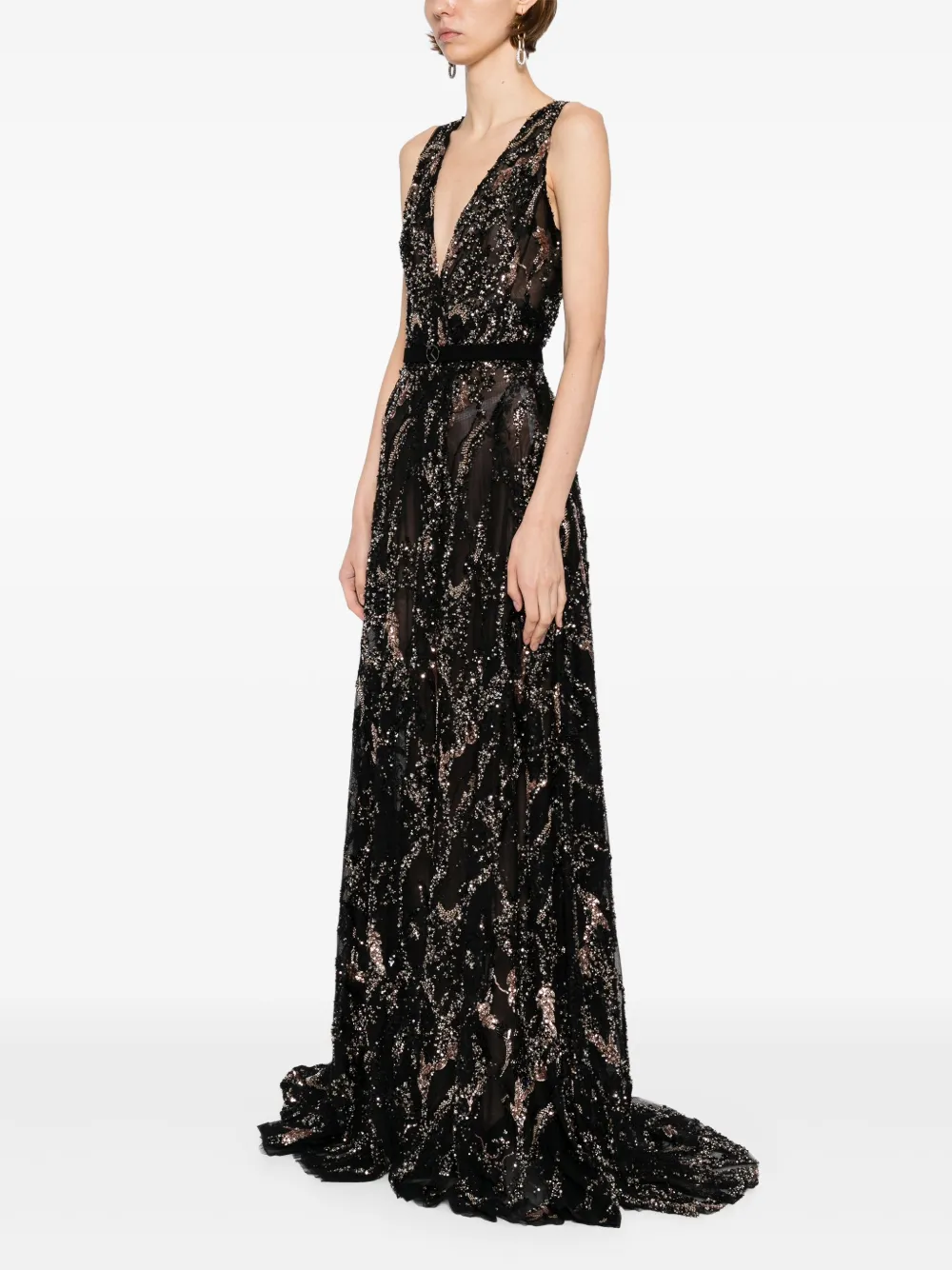 Saiid Kobeisy embroidered maxi dress Zwart