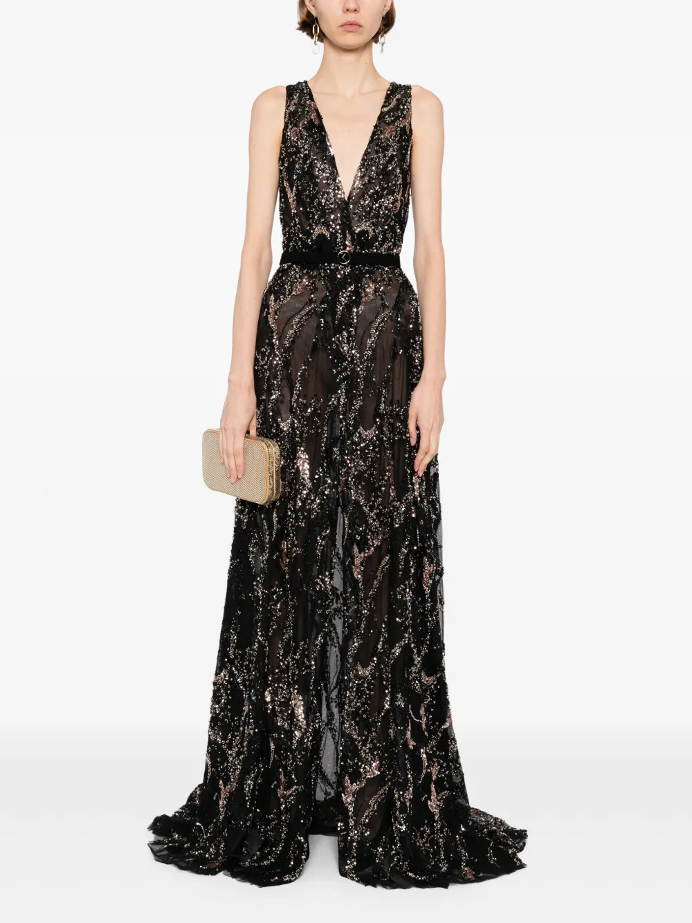 Saiid Kobeisy embroidered maxi dress Zwart