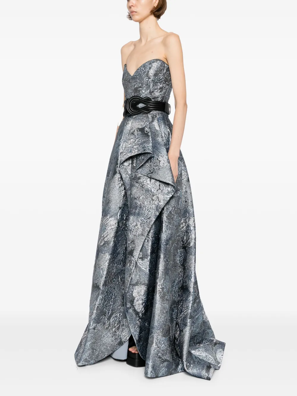 Saiid Kobeisy Brocade Long Dress In Gray