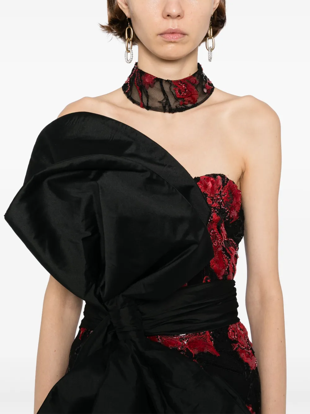 Saiid Kobeisy embroidered strapless jumpsuit Zwart