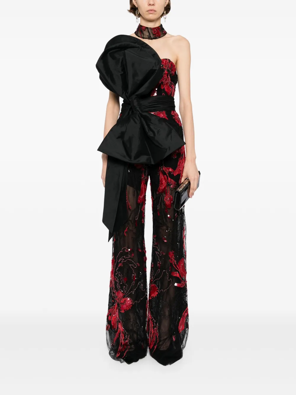 Saiid Kobeisy embroidered strapless jumpsuit Zwart