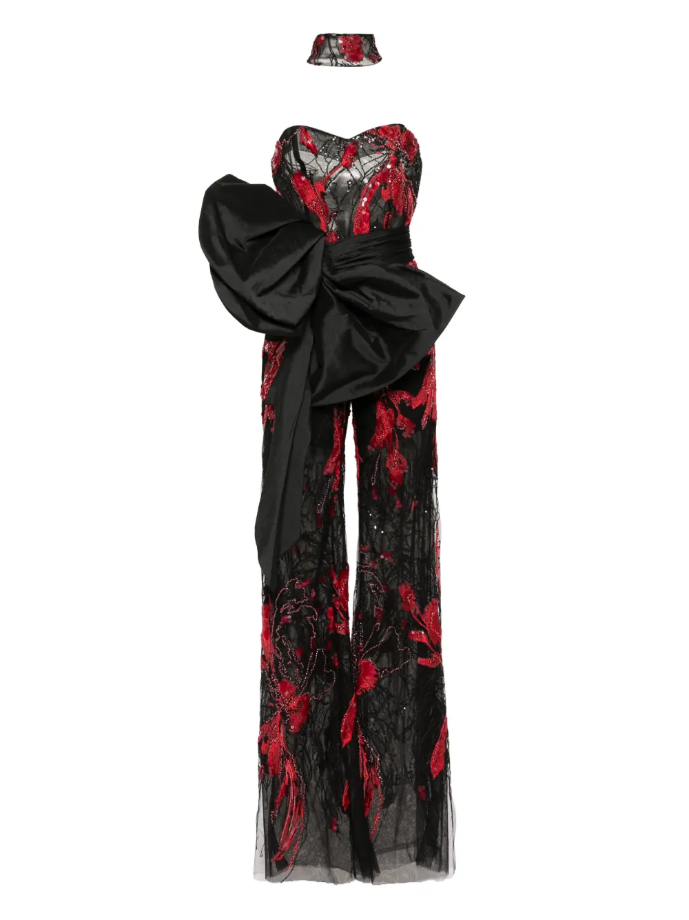 Saiid Kobeisy embroidered strapless jumpsuit Zwart