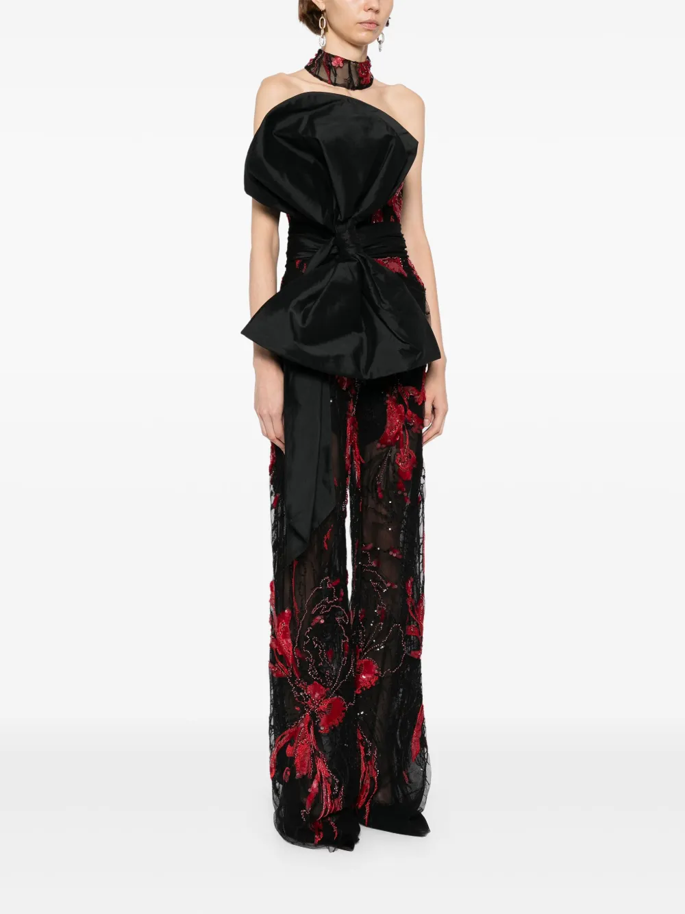 Saiid Kobeisy embroidered strapless jumpsuit Zwart