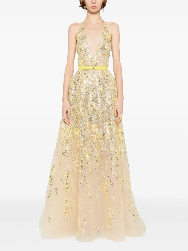 Saiid Kobeisy Embroidered Maxi Dress | Gold | FARFETCH