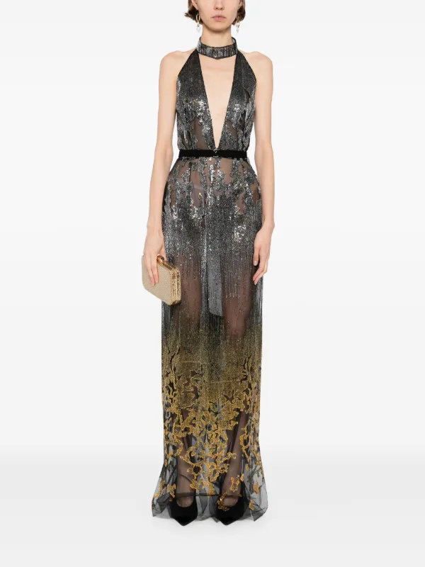 Saiid Kobeisy Embroidered Maxi Dress | Silver | FARFETCH GE